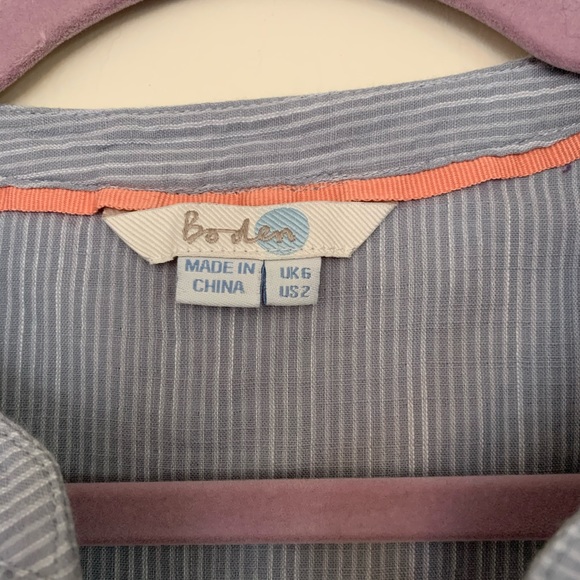 Boden Blue Striped Popover Tunic V-Neck 2 - Picture 5 of 7